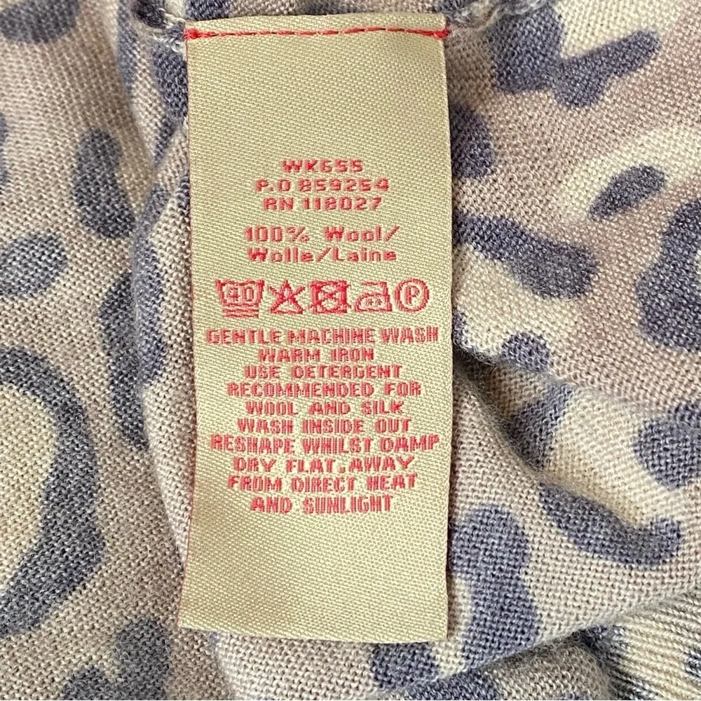 Boden Leopard Wool Button Front Crew Neck Cardigan Sweater